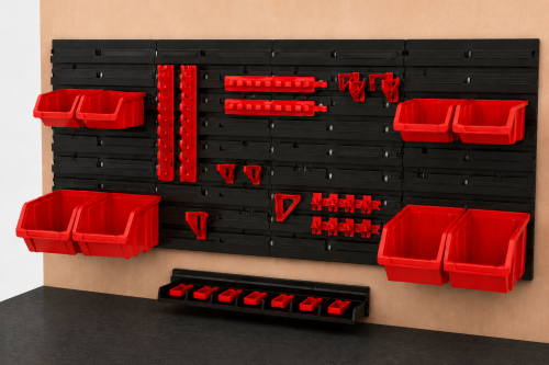 Stół warsztatowy BLOX Frame z nadstawką i modułem zasilającym Prostokąt 1200x600 mm, rozmiar 4-6, blat pokryty tworzywem polipropylenowym