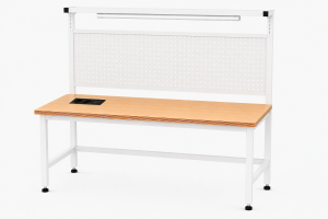 Stół warsztatowy BLOX Frame z metalową nadstawką, oświetleniem i modułem zasilającym Prostokąt 1200x600 mm, rozmiar 4-6, blat melaminowany
