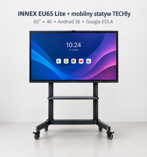 Monitor interaktywny Innex EU65 Lite 65” 4K z Androidem 16 i Google EDLA + mobilna podstawa TECHly ICA-TR30 - 0 % VAT!